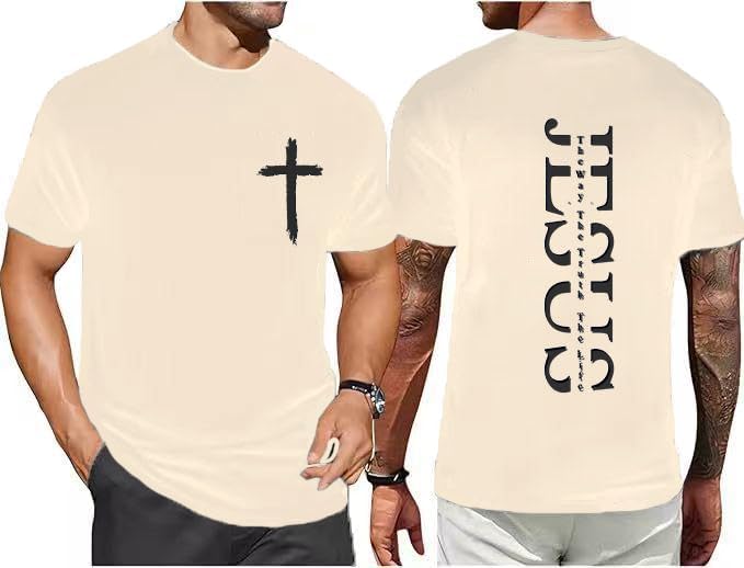Christian Shirts for Men The Way The Truth The Life Faith T-Shirt Jesus Cross Casual Crew Neck Short Sleeve Tops