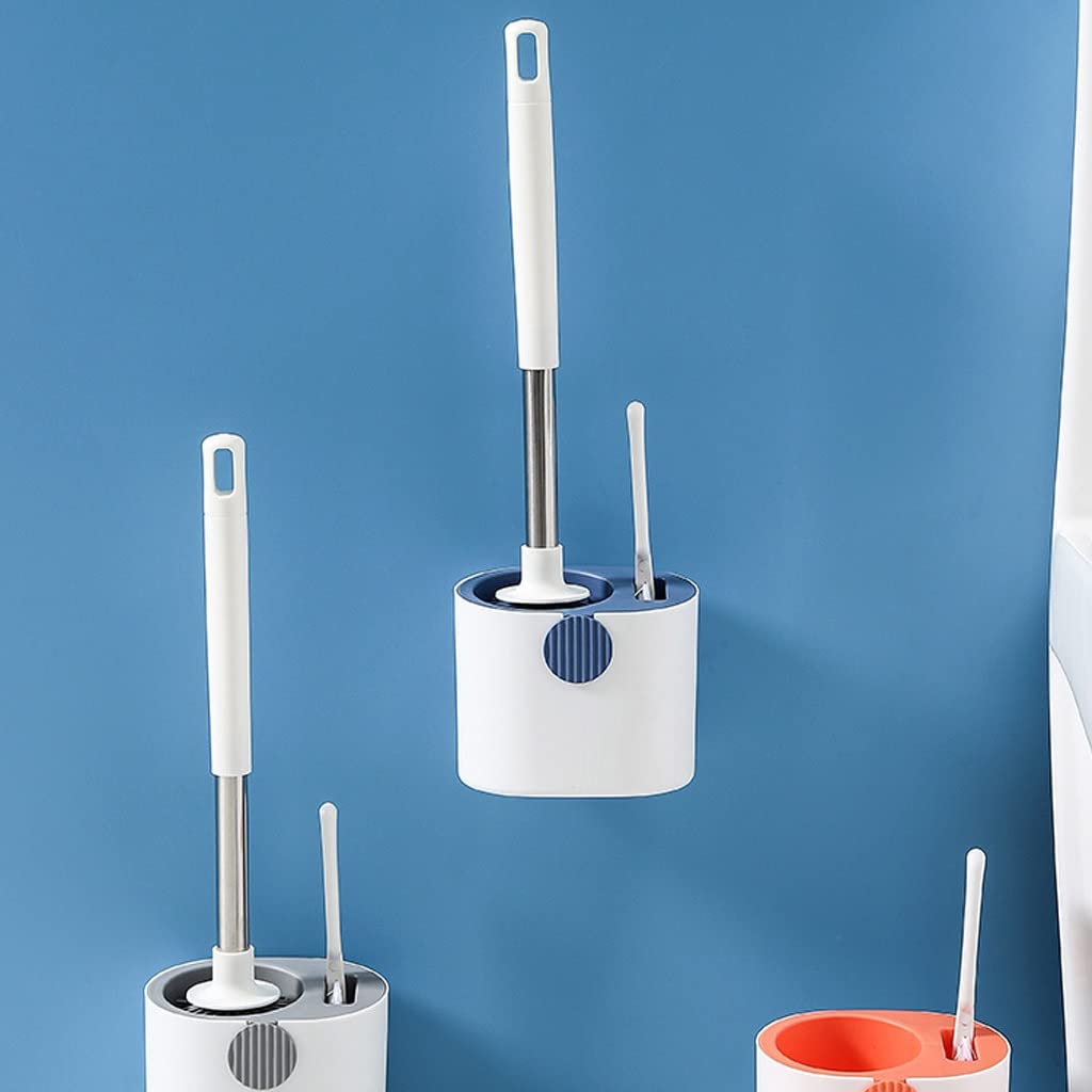 Pennello da Parete a Muro a soffitto Dual-Uso Spazzola for la Toilette in Silicone Bagno in Silicone Spazzola for la Toilette Set Pennello da Toilette Lungo Manico (Color : B)