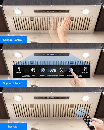 Image of AMZCHEF 30 Inch Range Hood Insert 1000 CFM Built-in Kitchen Vent Hood Stainless Steel Ducted /Ductless Convertible, 3-Speed Touch Control with LED Lights and Baffle Filters for Kitchen Ventilation