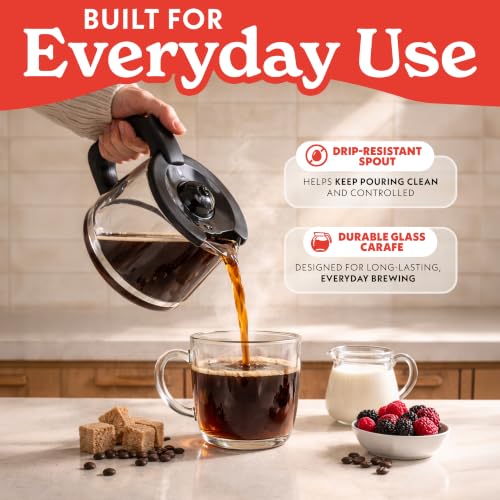 Image of Gourmia 12 Cup One-Touch Coffee Maker - Pause and Serve with Automatic Keep Warm, Easy View Water Window, Compact Design, Stainless Steel Accents, Black