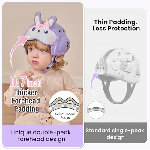 Image of Mambobaby Baby Head Protector Baby Helmet for Crawling Walking- Extra-Thick Deep Forehead Padding, Toddler Helmet 6-24 Months, Infant Safety, Ultra-Light Soft Desig-Purple Rabbit