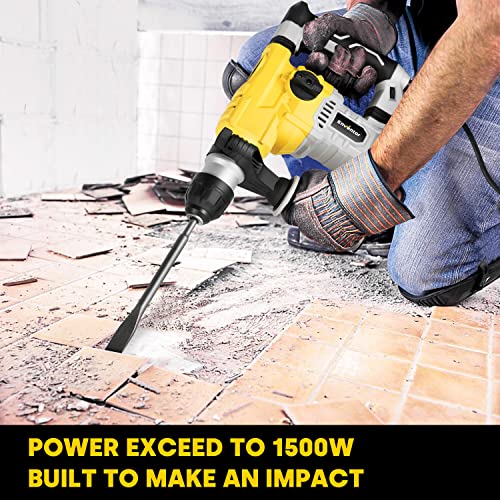 Rotary Hammer Drill, Enventor 1-1/4 Inch Sds-Plus 12A Heavy Duty Demolition Hammer Drills Corded For Concrete Stone, Safety Clutch 4 Functions With Vibration Control, Grease, Chisels, Drill Bits, Case #TOP2