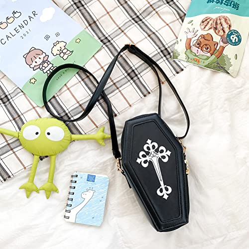 Gothic PU Leather Bag Women’s Crossbody Coffin Shape Bag Cell Phone Purse Small Shoulder Bag for Halloween Cosplay2