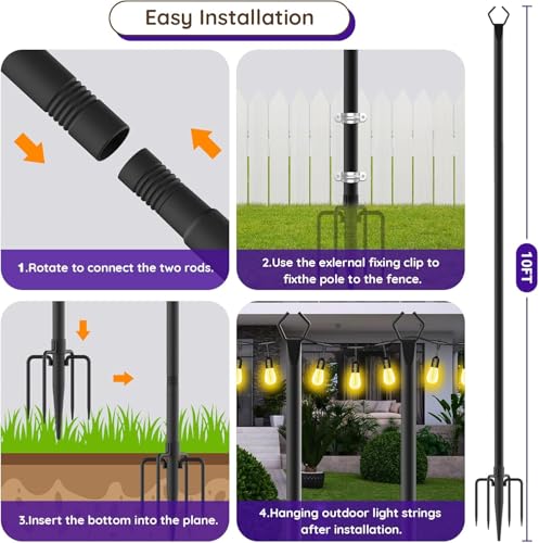 Image of zoegi 8 Pack 10Ft String Light Poles,Light Poles for Outside Lights with Fork,Outdoor Brackets Hanging Lights,Metal Stand for Deck Patio,Backyard,Wedding,Deck,Party