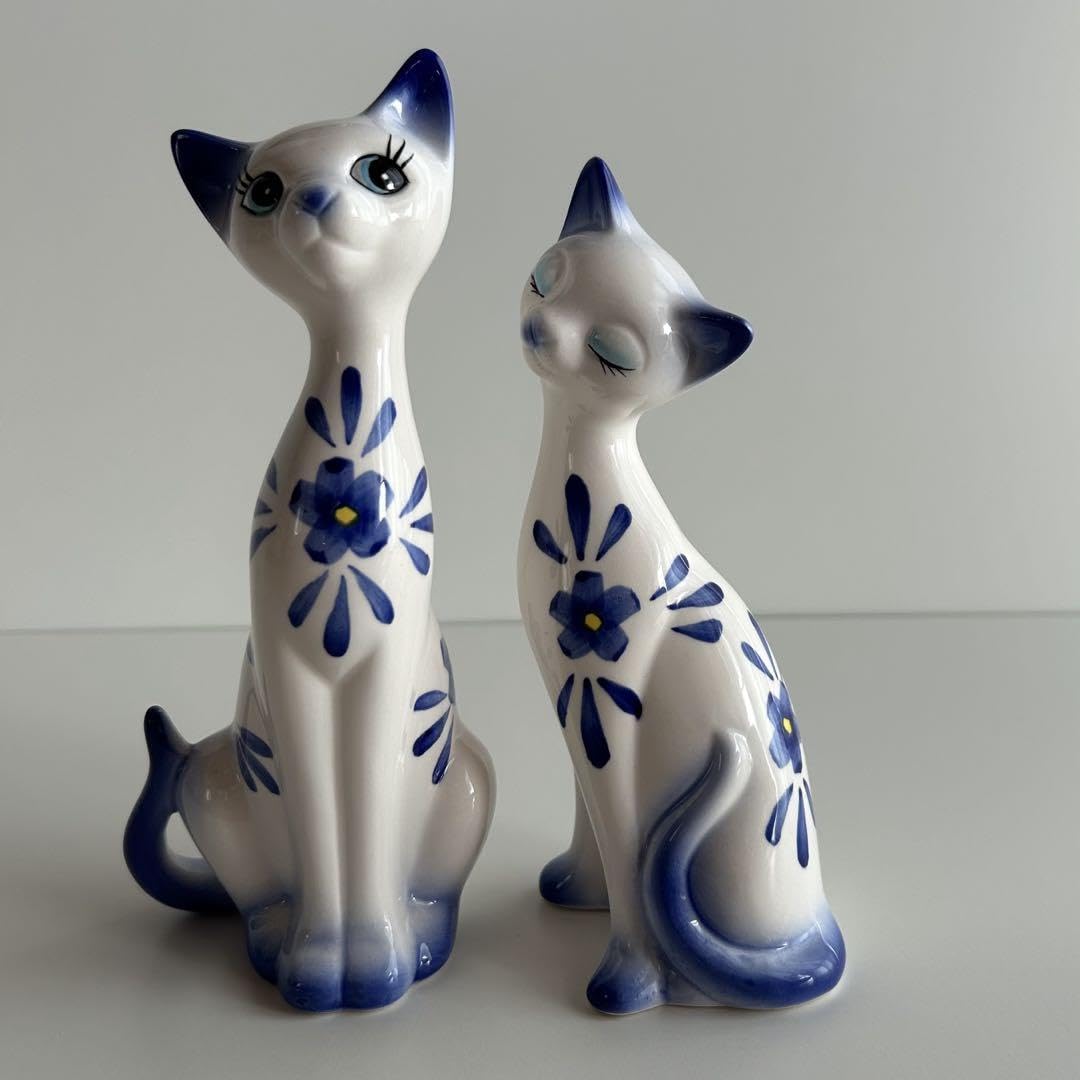 Amazon.co.jp: 猫 ネコ ねこ シャムネコ 置物 陶器 ペア レトロ ポップ
