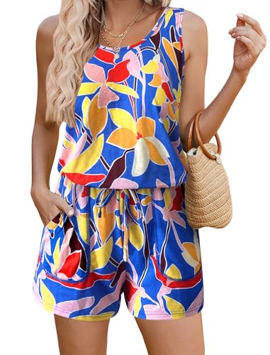 Image of ADOME Rompers for Women Summer Sleeveless Scoop Neck Tank Top Casual Short Jumpsuit Rompers with Pockets
