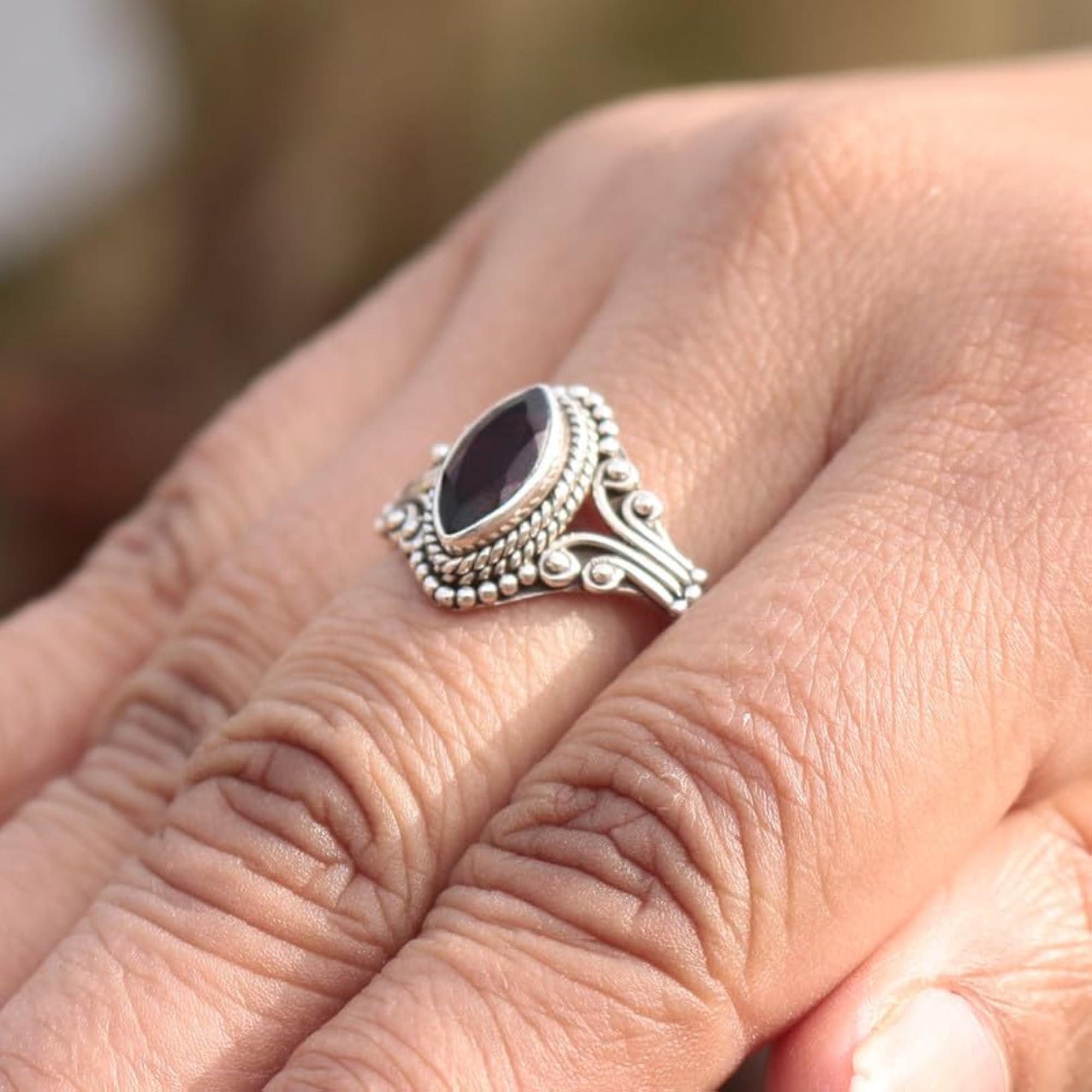 925 Sterling Silver Garnet Ring for Women, Handcrafted Elegant Gift
