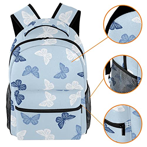 Niaocpwy School Backpacks Blue Pattern Butterflies Elementary Students Bookbags With Water Bottle Pocket #TOP2