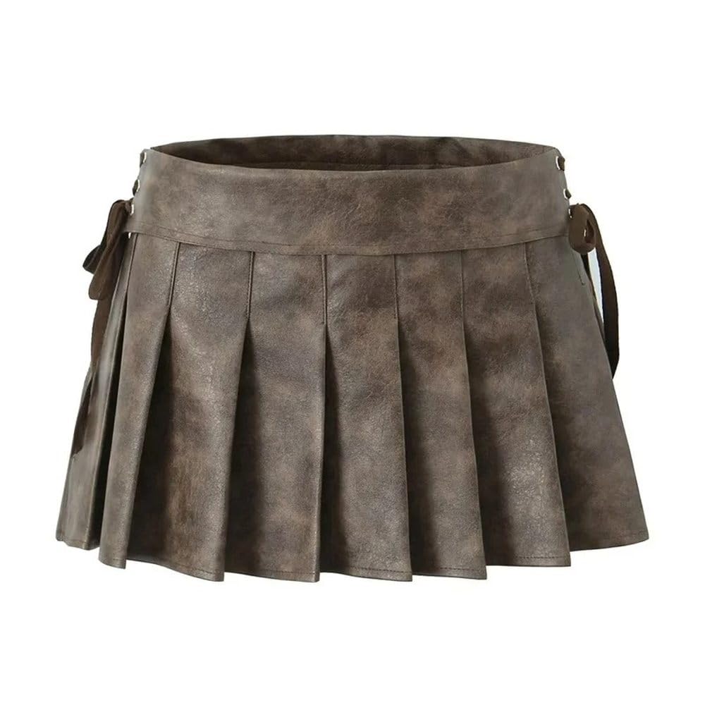 SWEPER Jupe Courte Femme - Jupe en Cuir Artificiel avec Fente Latérale À Lacets pour Femmes, Mini Jupe Plissée Douce, Fermeture Éclair Latérale