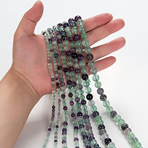 Image of 100Pcs Natural Stone Beads 8mm Fluorite Round Gemstone Loose Beads with Elastic Bracelet String for Bracelets Necklace Jewelry Making