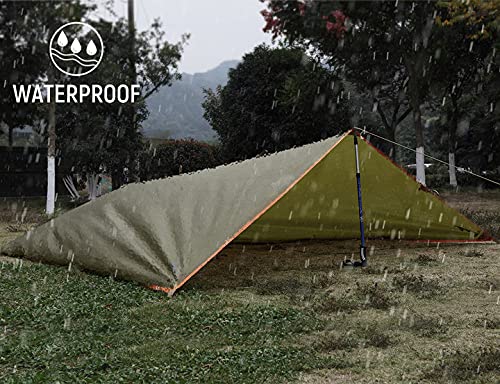 Free Soldier Waterproof Portable Tarp Multifunctional Outdoor Camping Traveling Awning Backpacking Tarp Shelter Rain Tarp(Simplify Olive Brown 10×10Ft) #TOP3