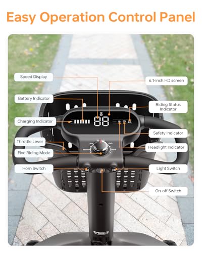 Paiseec S3 Pro Mobility Scooters for Adults, 40 Miles Long Lasting Mobility Scooter, Lightweight Travel Scooter for Seniors, 300 lbs Capacity, AI Speed Control, 250W Motor (Grey-40miles-S3)