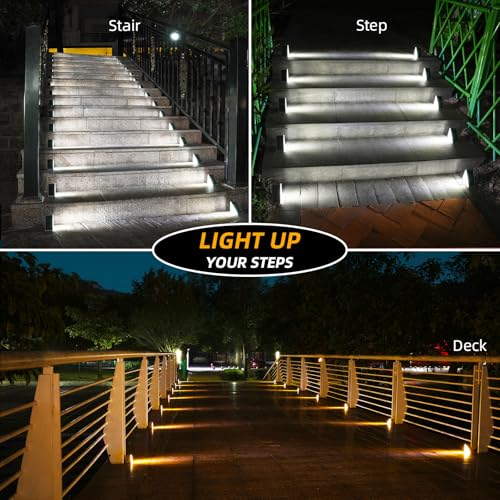 Image of NIORSUN Solar Step Lights 6 Pack - Outdoor Stair Lights with 3000K Warm White & 6000K Cool Daylight, IP67 Waterproof, Auto On /Off, Super Bright for Deck, Patio, Steps