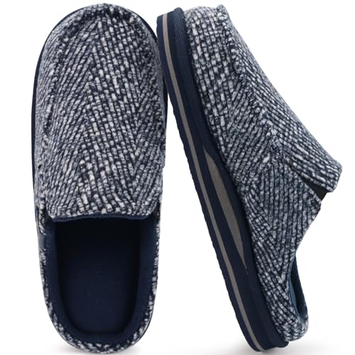 Image of ONCAI Mens Clog Slippers with Arch Support Stripe Faux Fur Cotton-Blend High-Density Memory Foam Warm House Slippers Slip-on Indoor Outdoor Rubber Sole Size 7-16