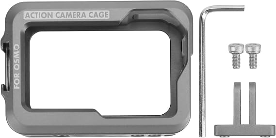 Protective Case for Osmo Action Camera, Housing Shell Case Protective Cage with 2 Cold Shoe Mount, SilverWhite.