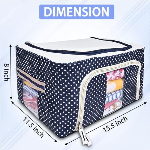 Image of Storage Box for Clothes - Foldabe Wardrobe Organiser with Zipper Transparent Window Underbed Storage Bag Moisture Proof Suitcase Clothes cover for Saree (Mix Combo of 3, Blue)