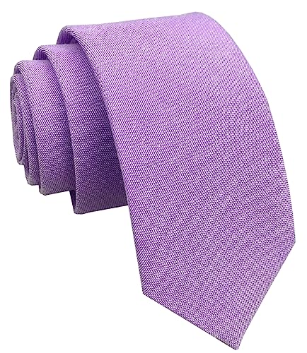 Image of Elfeves Men's Skinny Solid Color Tie Causal Cotton Linen Narrow Slim cut Necktie