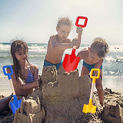 BeneFine 16.5" Long Kids Beach Spades Sand Shovels,Snow Shovels ,Gardening Tools KIT with Plastic Spade & Handle for Digging Sand or Snow Fun Gift Set Bundle(3 Pack)--Blue&Yellow&Red