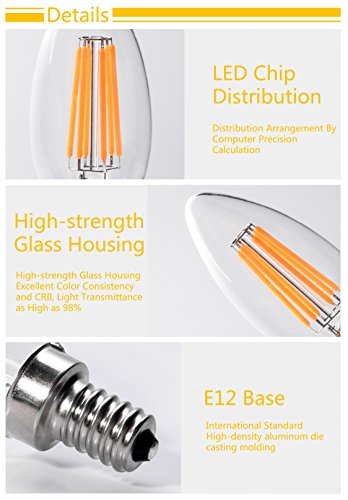 Leadleds Candelabra Led Bulbs 60W Equivalent, B11 E12 6W 2700K Dimmable Led Bulbs For Ceiling Fan And Chandeliers,580Lumens, Pack Of 6 #TOP2