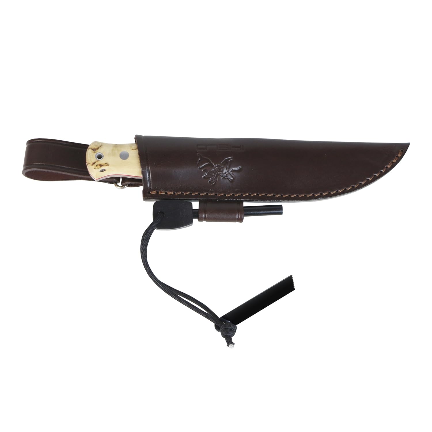 iFIELD Nóż myśliwski Bushcraft EL29124-12 cm MOVA Full Tang satynowe ostrze, kręcone uchwyt brzozowy, brązowa skórzana pochwa, wyprodukowano w Hiszpanii, kemping i narzędzie survivalowe