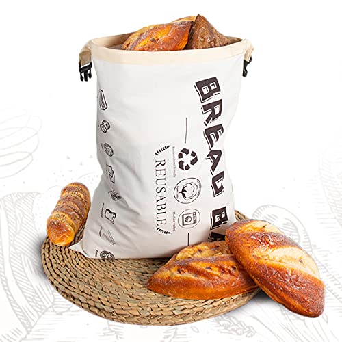 Linen Bread Bag for Homemade Bread Waterproof Reusable Bread Bag for Food Homemade Bread Storage Large Organic Cotton Fresh-keeping Bag Natural Unbleached Bread Bag Ideal Gift for Bakers, Wedding