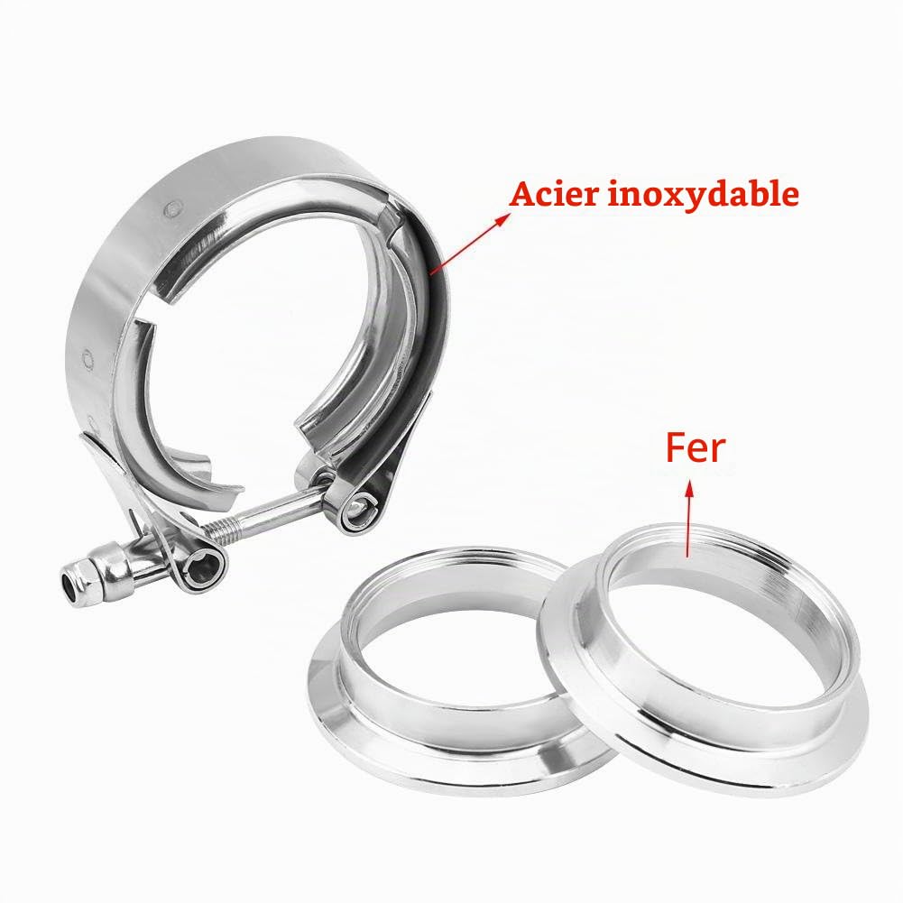 DEWIN Kit de Bride de Serrage à V-Clamp, Bride d'Echappement en Acier Inoxydable de 2,0 Pouces pour Tuyaux de Descente D'échappement Turbo