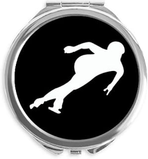 Skating Winter Sport Black Outline Hand Compact Mirror Round Portable Pocket Glass