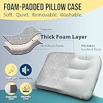 TREKOLOGY ALUFT Pro Inflatable Travel Pillow with Removable Foam-Padded Washable Cover - Quiet Soft-Touch Surface, Adjustable Firmness, Packs Palm-Size for Plane, Car, Camping & Backpacking