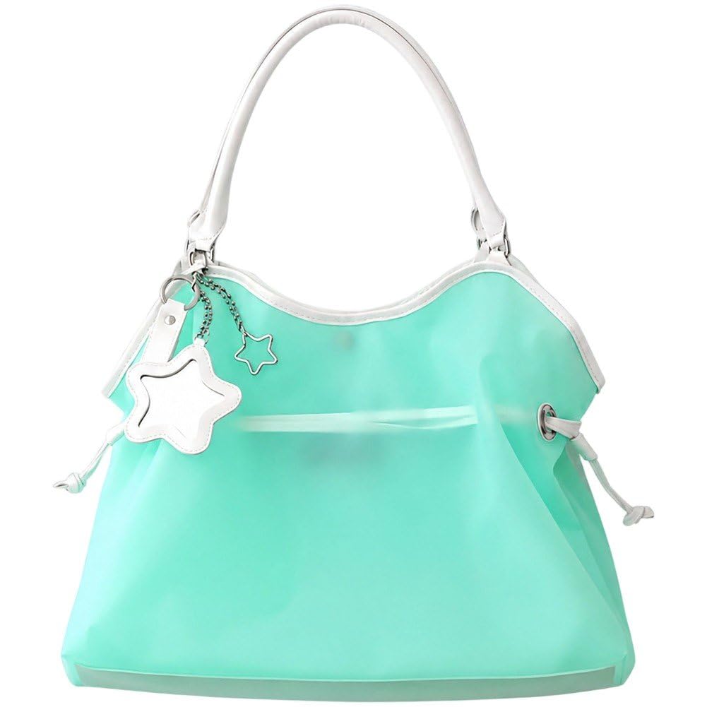 Fituenly Y2K Star Hobo Bag, Candy Color Transparent PVC Shoulder Handbag with Drawstring, Versatile Tote for Travel Shopping