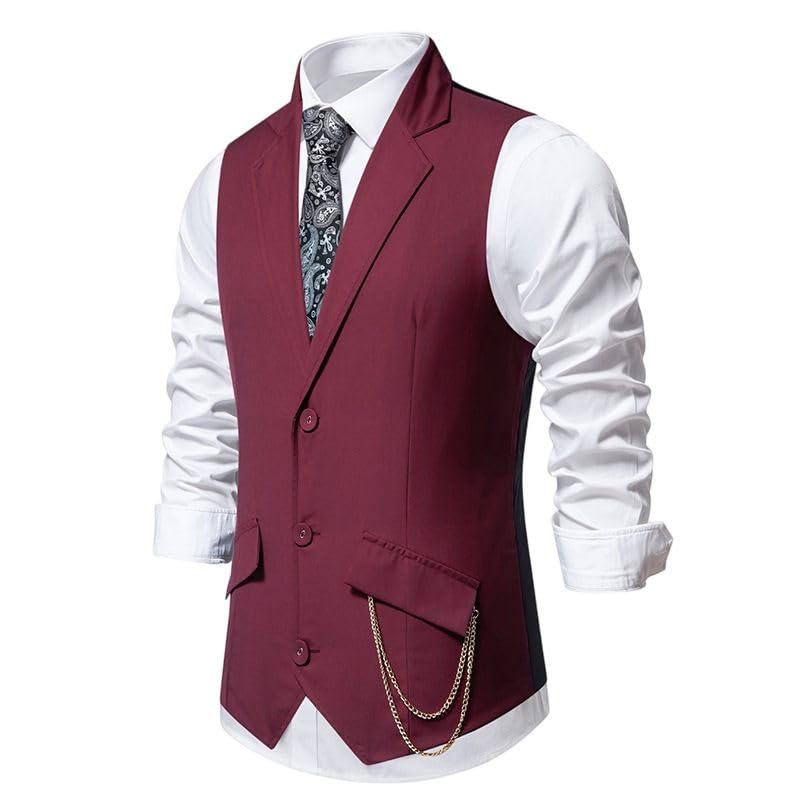 Chaleco de traje formal hombre con solapa y cadena boda 5