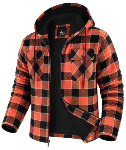GEEK LIGHTING Men's Flannel Hooded Fleece Sherpa Lined Plaid Jacket - image 1