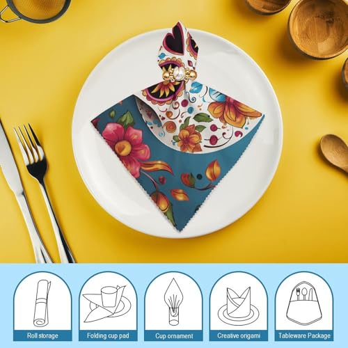 Servilletas de tela coloridas con diseño calavera azúcar, pack 4 miniatura 7