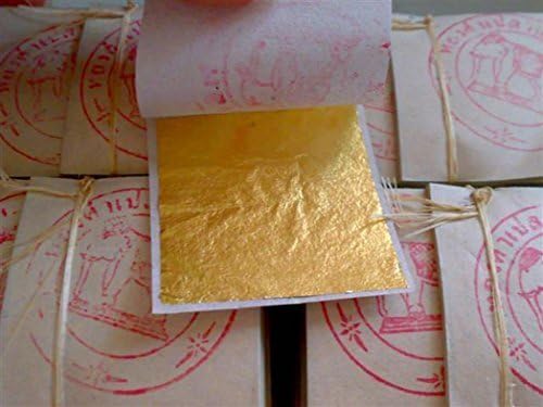 50 Real Gold Leaf Sheets Gold Leaf Sheets 999/1000 Real Gold (3.5 cm x 3.5 cm) Super Quality+Thailand Gift (50Golds)