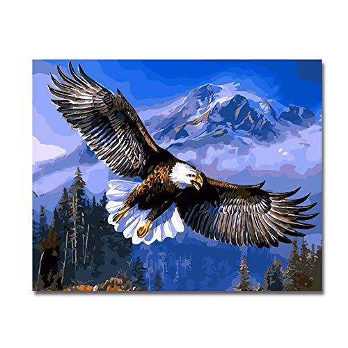 Malen-nach-Zahlen-Set, Malfiguren für Erwachsene, handgezeichnetes Wandbild, Tiere, Weihnachtsdekoration, Geschenke, 40 x 50 cm (Adler, rahmenlos) Cover