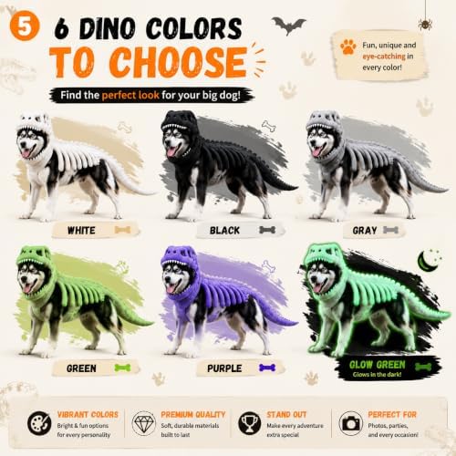 Pet Dinosaur Costume,Soft Plush T-Rex Skeleton, Funny Halloween Dress Up Outfit for Dogs Adorable Glow-in-the-Dark Dino Outfits Big Breeds for Party Family — view 5