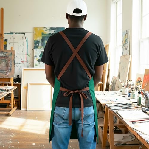 Image of Work Apron - Stylish Cotton Apron with Rip Stop Weave, Waterproof & Breathable Membrane, Durable Tear Resistant, Chef, Kitchen, BBQ, Workshop & Gardening Apron-Forest Green