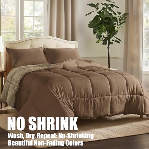 image for KASENTEX Reversible No-Shrink Brown King Comforter Set with Shams - Ul