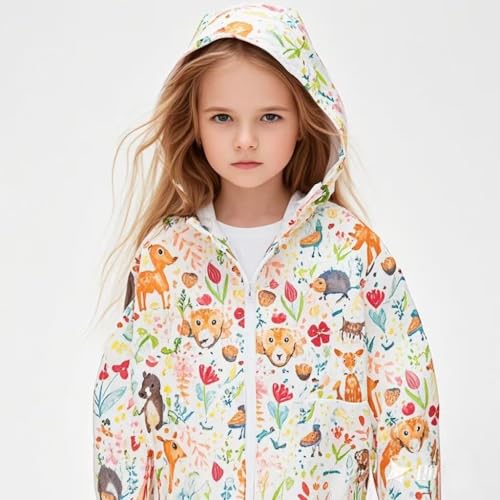 Image of TUIJI Toddler Boys Girls Cartoon Print Zip Jacket Hooded Trench Lightweight Kids Coats Windbreaker Casual Outerwear