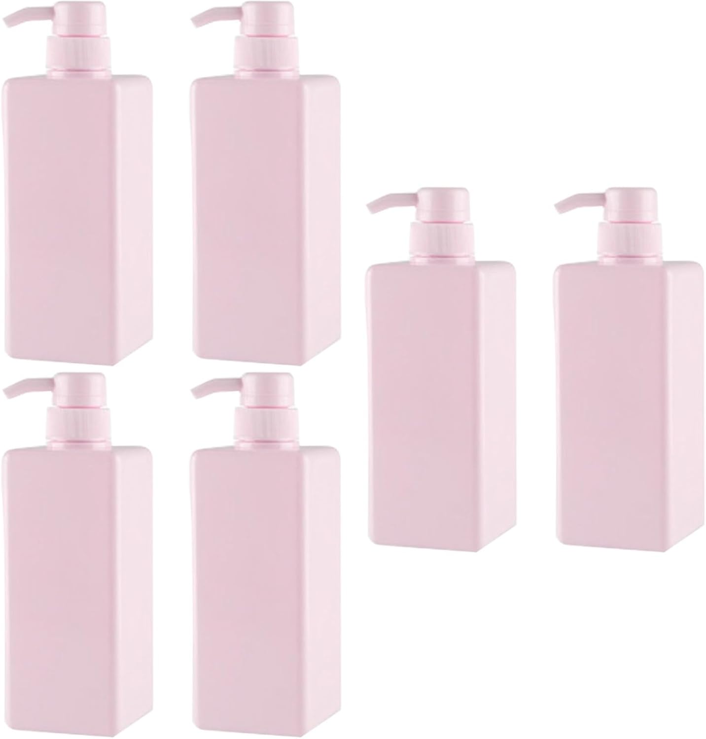 Alipis Pink Refillable Pump Dispenser Bottles 7.48X7.91X2.64In - 6 Pcs 22Oz Square Plastic Containers for Shampoo Conditioner Lotion Body Wash - Ideal for Home Travel and Hotel Use
