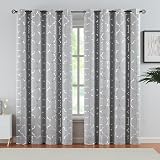 Purainbow Grey Blackout Curtain Panels for Bedroom 84' Silver Foil Moroccan Metallic Print Energy Efficient Drapes for Bedroom Living Room, Thermal Insulated Window Treatments Grommet Top 2 Panels