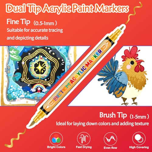 Image of Betem 24 Metallic Paint Markers for Glass, Dual Tip Acrylic Paint Pens