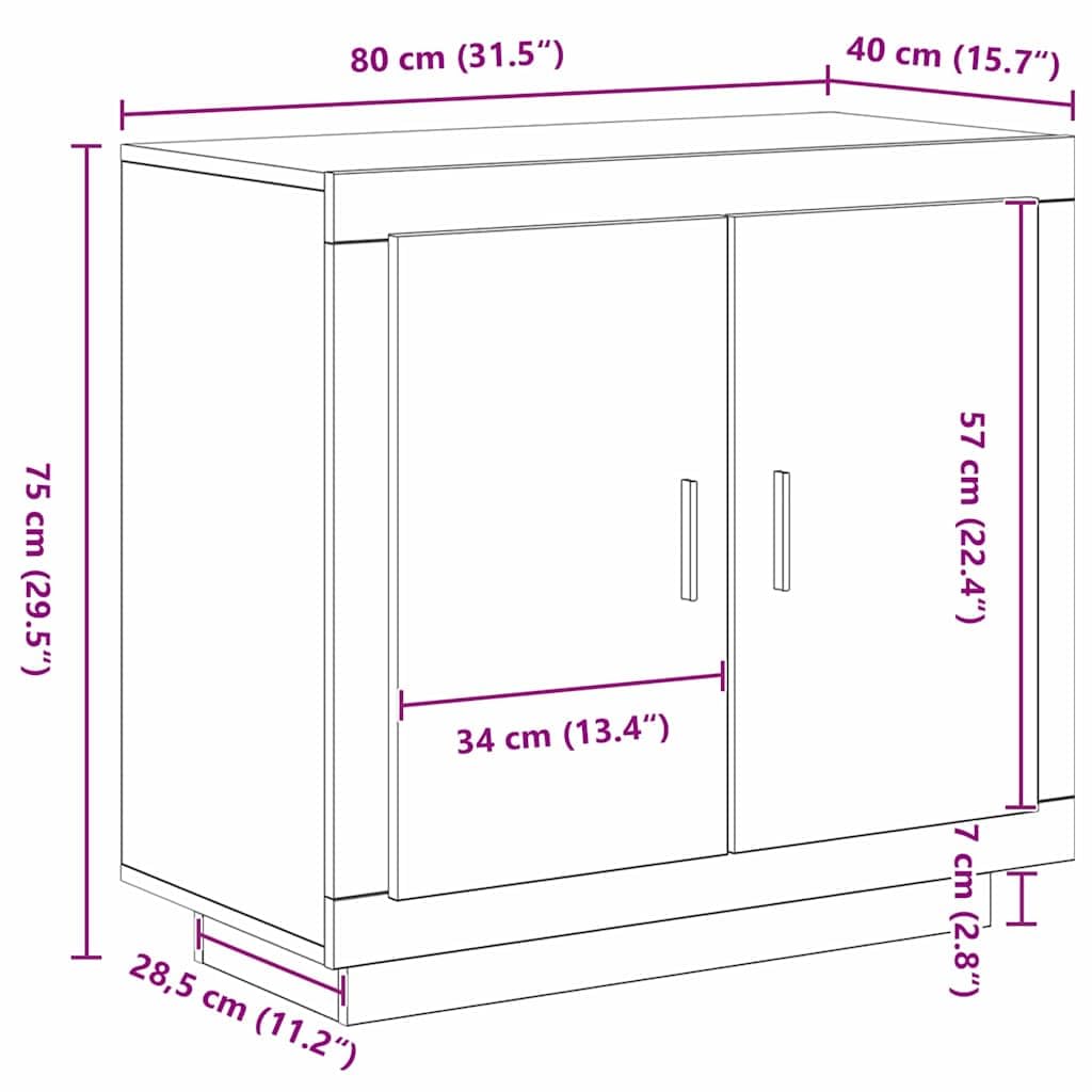 vidaXL Credenza Rovere Nero 80 x 40 x 75 cm Legno Multistrato, Credenza Moderna, Mobile Rettangolare, Arredamento Chic, Soluzione per Salotto, Cabinet Funzionale