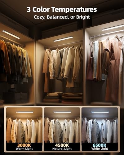 Image of EZVALO Under Cabinet Lighting, 3500mAh Rechargeable Motion Sensor Light Indoor, 3 Color Temps, 5-Level Dimmable Magnetic Wireless Closet Lights for Kitchen, Pantry, Stairs (2 Pack)