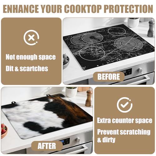 Image of Brown Cowhide Stove Top Covers for Electric Stove, Cow Skin Electric Gas Stove Pad Heat Resistant Range Cooktop Protector for Home Decor Kitchen 28 inchx20 inch