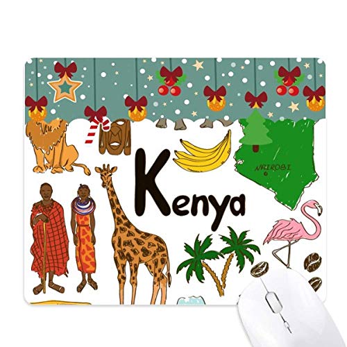Alfombrilla de ratón de goma con bandera de Kenia y animales para escritorio