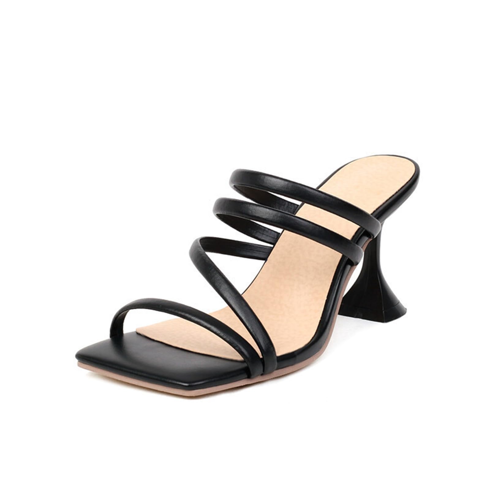 8CM/3.14IN Square Toe Sandali Open Toe Donna Tacco Basso Combinazione Flip Flop Sandali Tacco Alto
