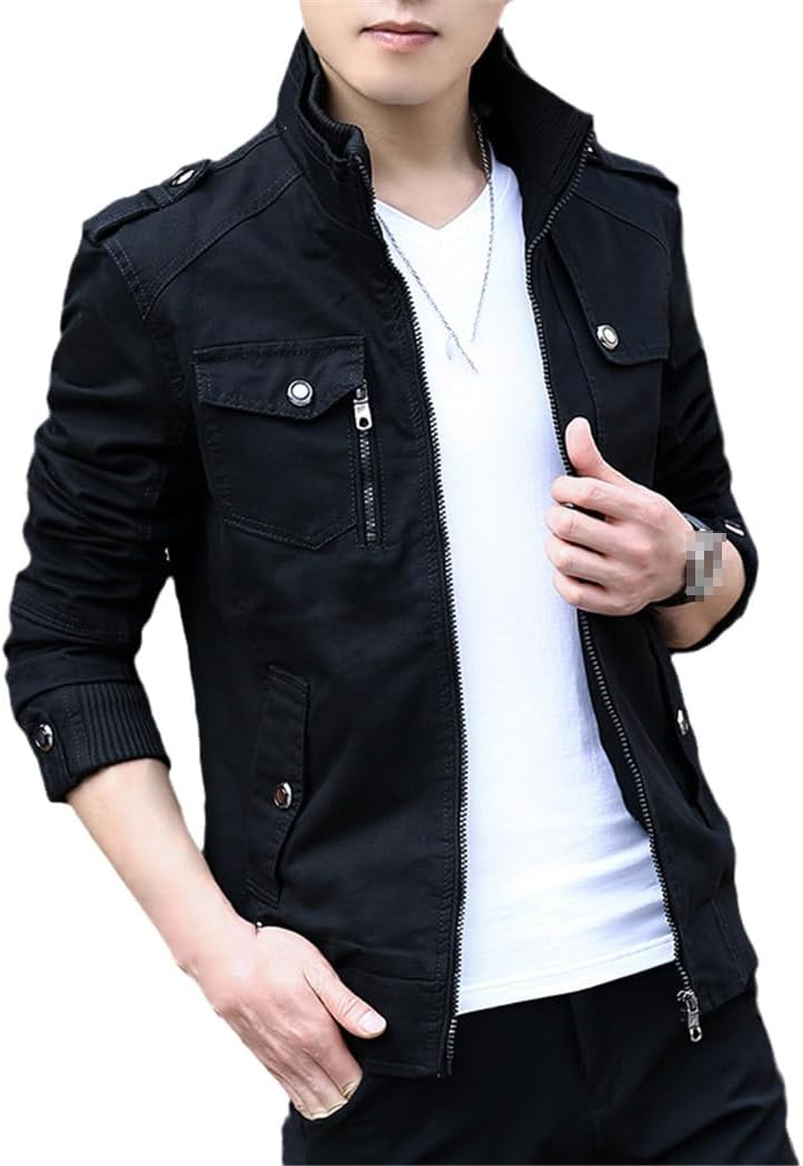 Dvbfufv Mens Jacket Fashion Military Jacket Man Coats Bomber Jacket Stand Casual Jean Coats Streetwear