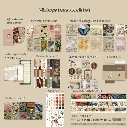 Image of MGNLR Vintage Aesthetic Scrapbook Kit(346Pcs) Scrapbooking Supplies Kit with Bullet Junk Journal,Stationery,A6 Grid Notebook Journaling Gift for Girl (Post Office Brown Scrapbook), Paper
