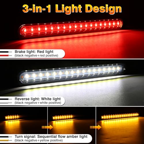 Image of 9.88 Inch Trailer Brake Tail Lights, 2 Pcs LED Sequential Turn Signal Running Lights Bar Amber Red White Rear Side Marker Lamp Strip for 12V-24V Trailer Truck Offroad Pickup RV ATV UTV Van