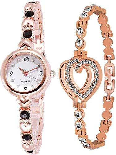 sba prime Analogue Black Stone Rose Gold Watch & Bracelet for Women & Girls. (B07VNT73BV) Amazon Price History, Amazon Price Tracker
